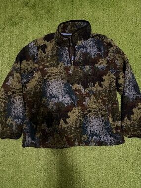 Textured Fleece Quarter-Zip Pullover - Multi Camouflage Colors